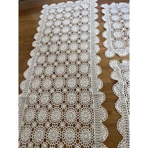 Vintage Cream Lace Table Running and Crochet Doily 3PCs Victorian